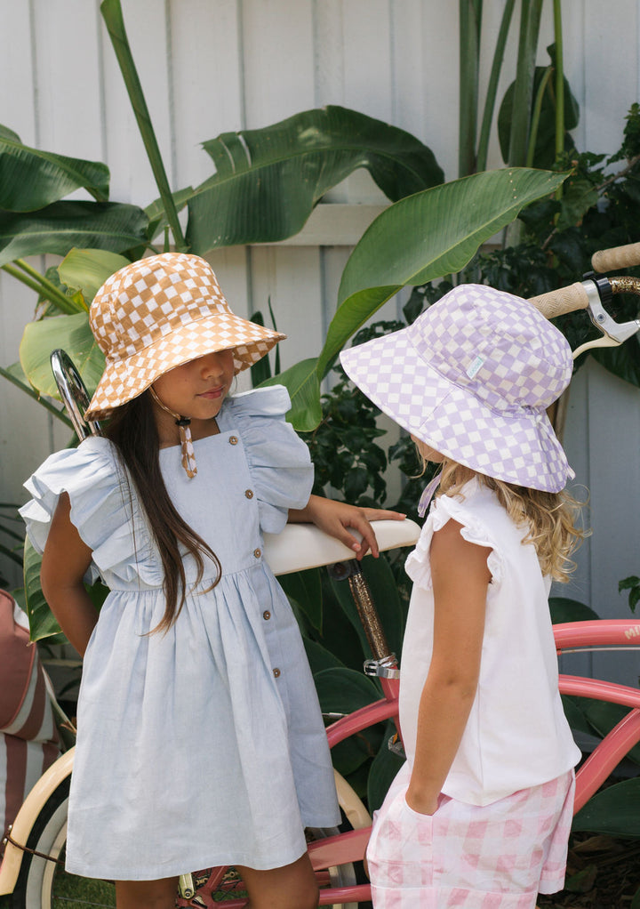 Acorn Lavender Checks Broad Brim Bucket Hat