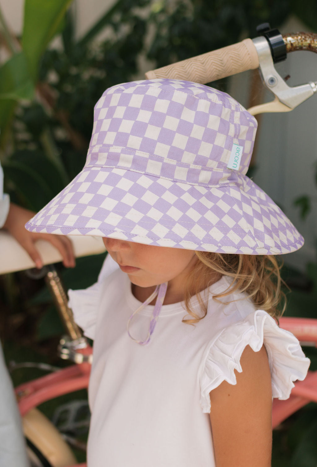 Acorn Lavender Checks Broad Brim Bucket Hat