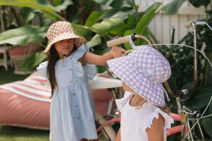 Acorn Lavender Checks Broad Brim Bucket Hat