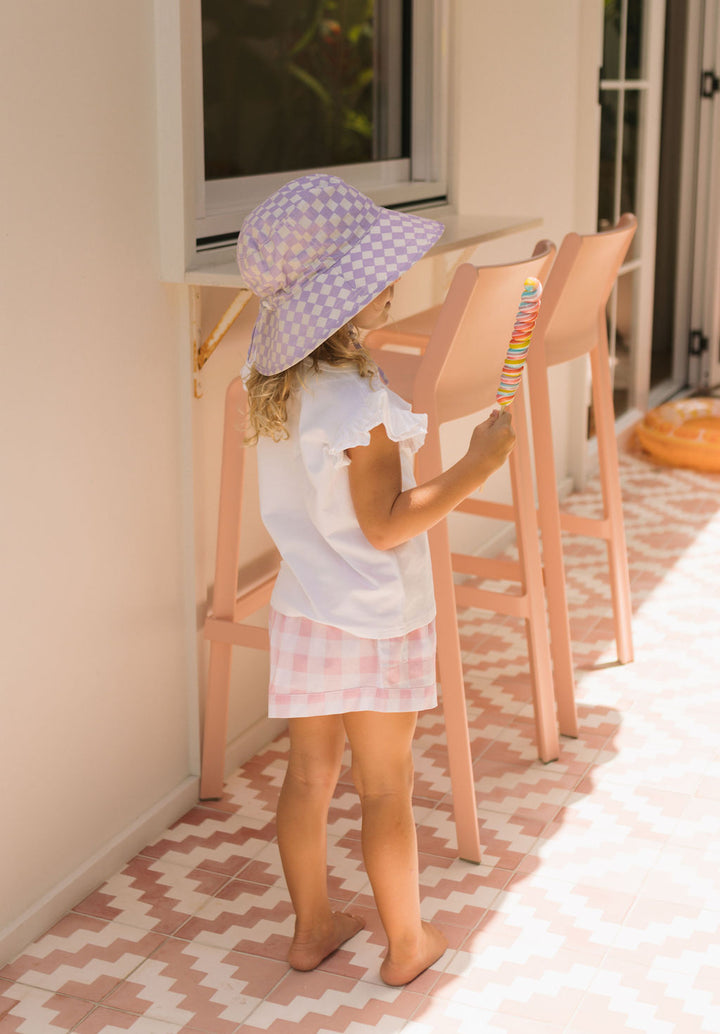 Acorn Lavender Checks Broad Brim Bucket Hat