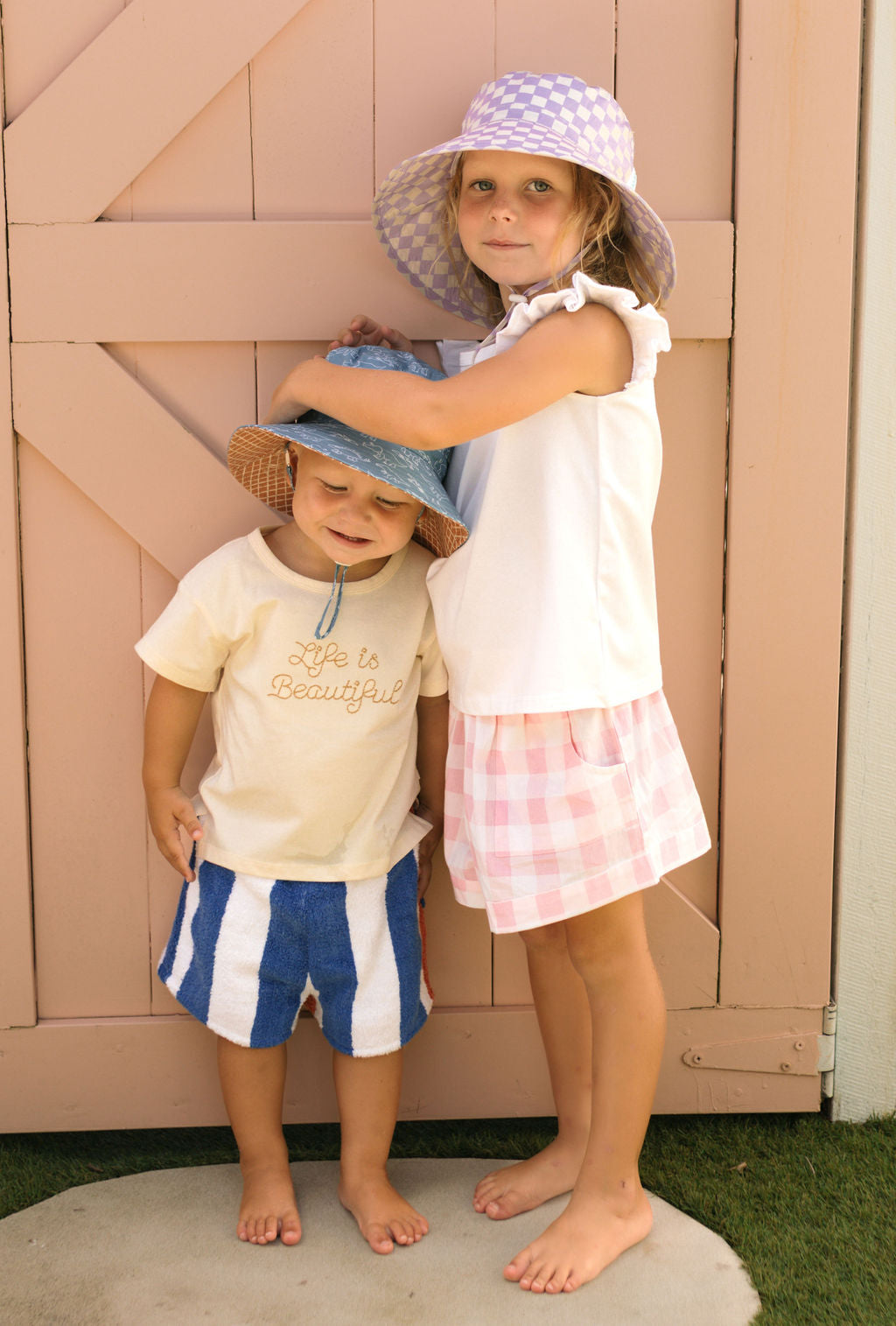 Acorn Lavender Checks Broad Brim Bucket Hat