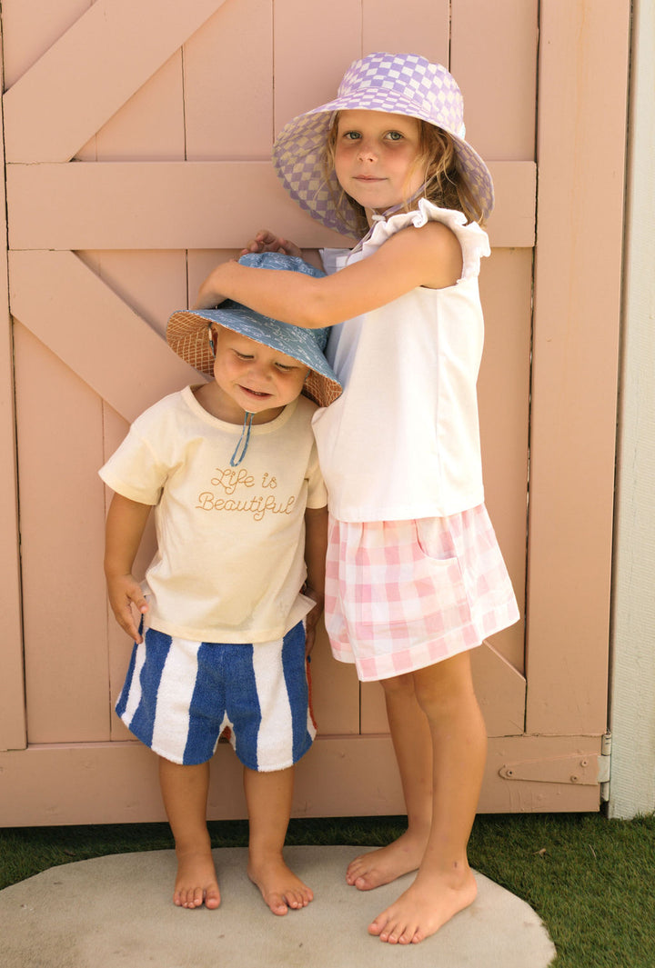 Acorn Lavender Checks Broad Brim Bucket Hat