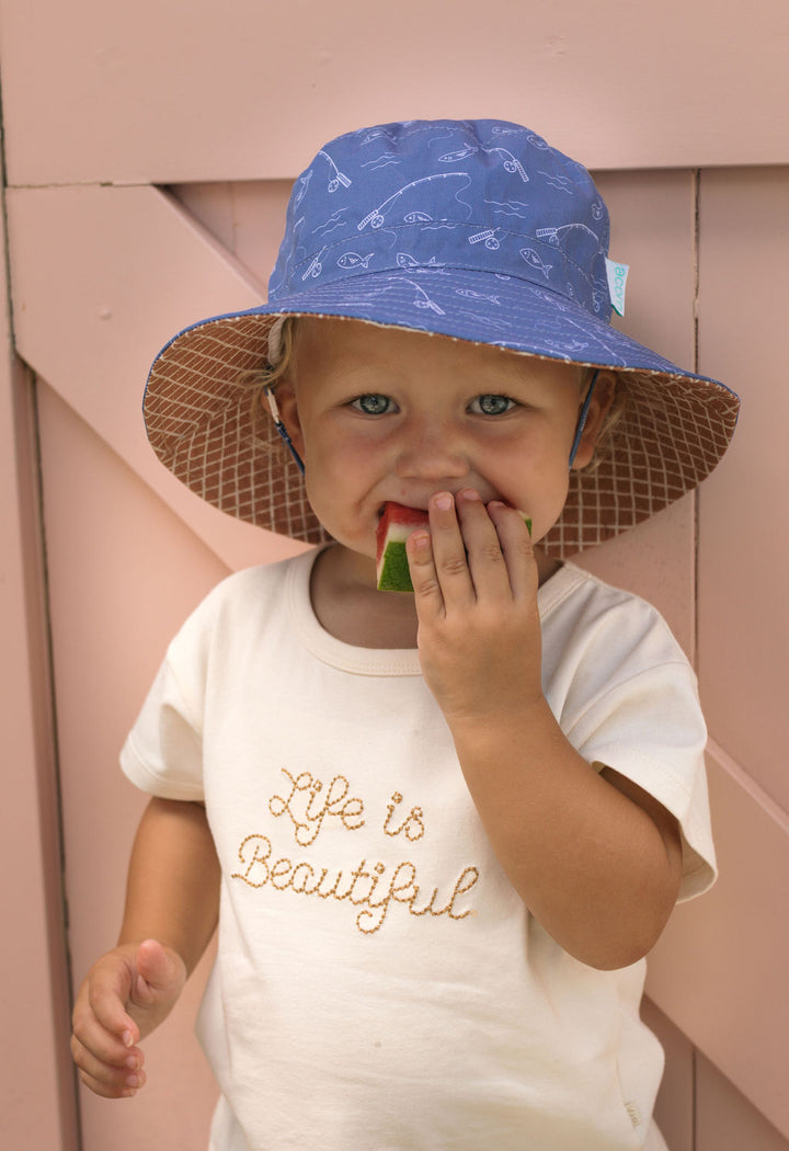 Acorn Gone Fishing Wide Brim Bucket Hat