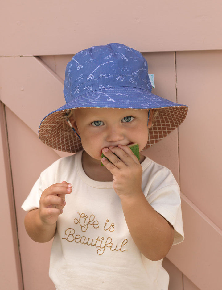Acorn Gone Fishing Wide Brim Bucket Hat