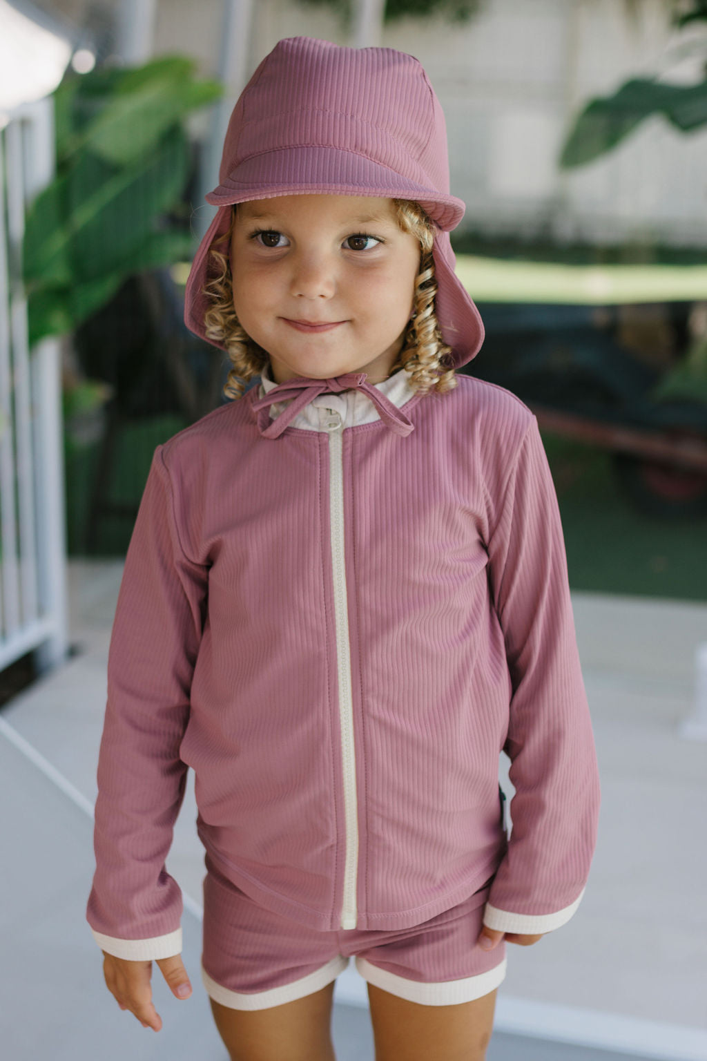 Acorn Wild Rose UPF 50+ Zip Rashie Top and Shorts