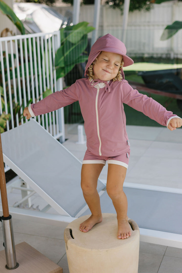 Acorn Wild Rose UPF 50+ Zip Rashie Top and Shorts