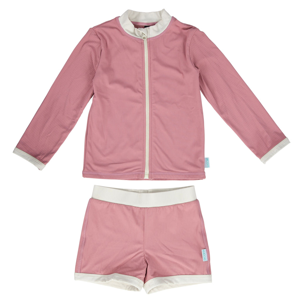 Acorn Wild Rose UPF 50+ Zip Rashie Top and Shorts