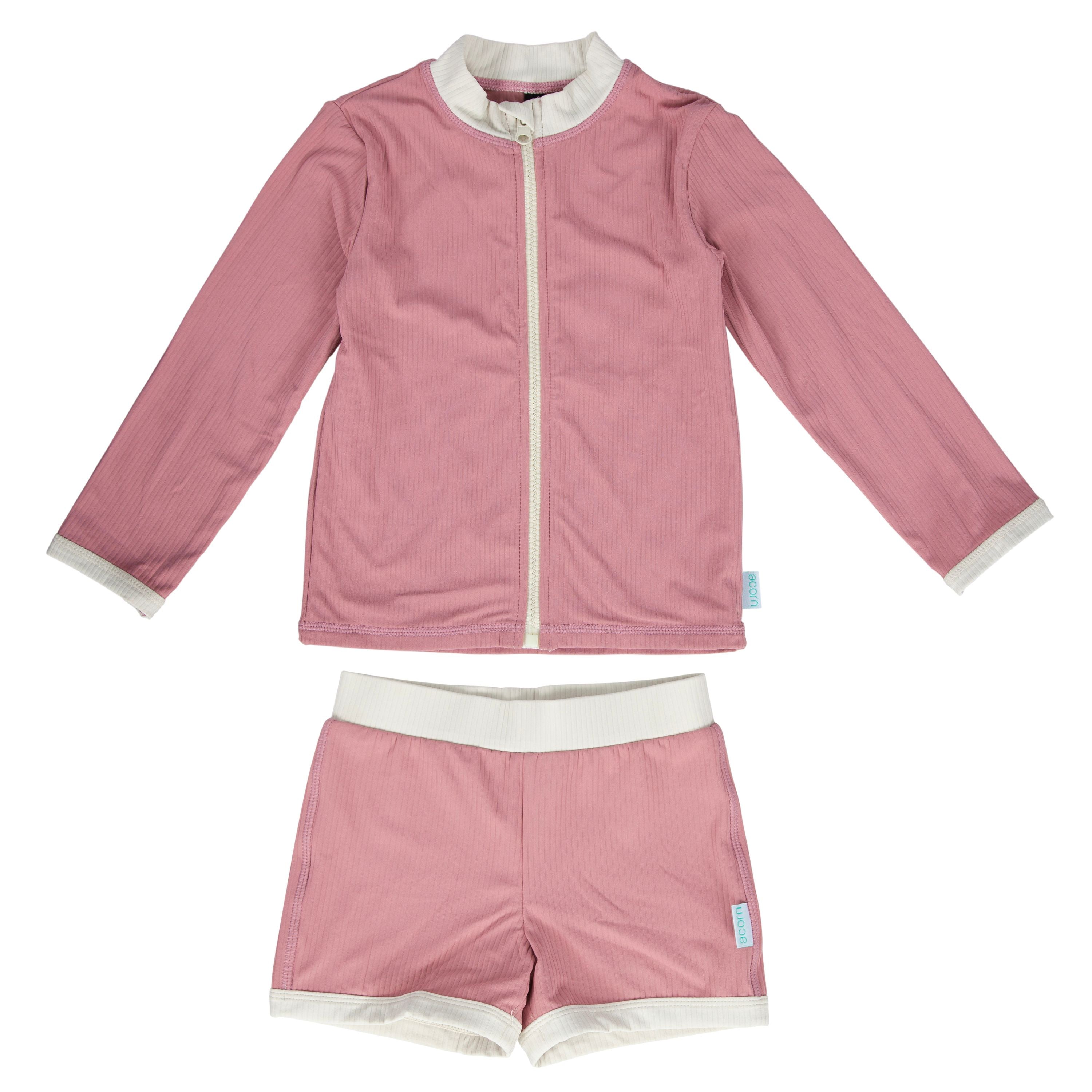 Acorn Wild Rose UPF 50+ Zip Rashie Top and Shorts