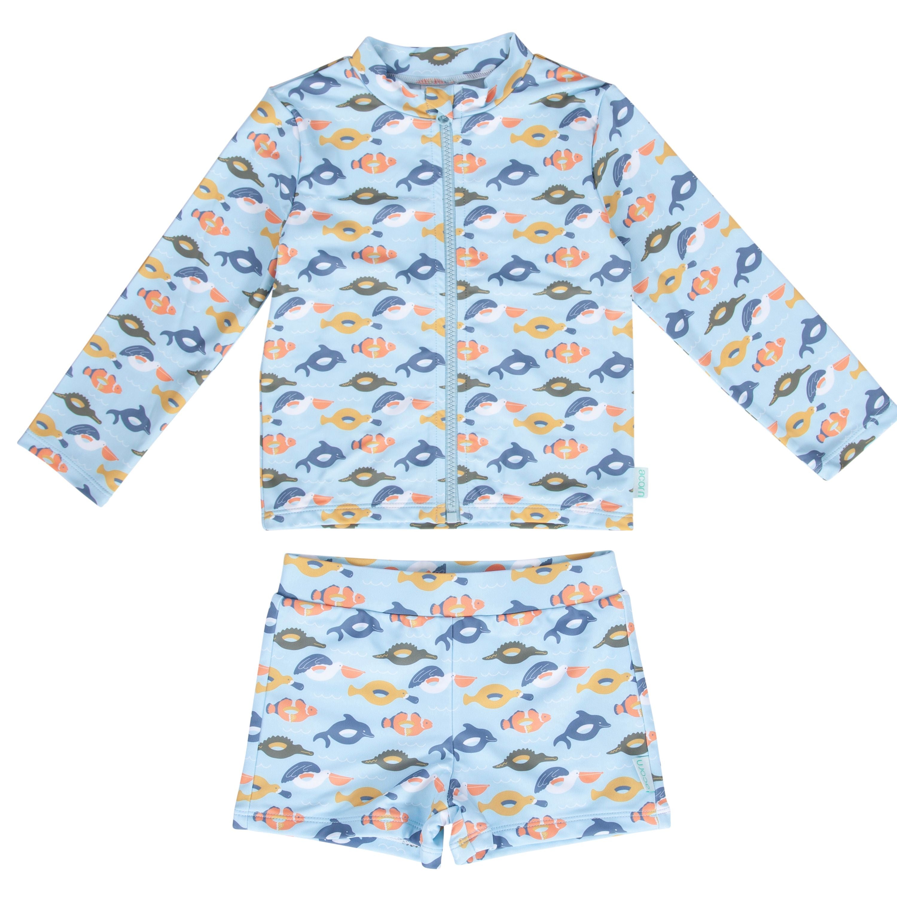 Acorn Pool Floats UPF 50+ Zip Rashie Top and Shorts