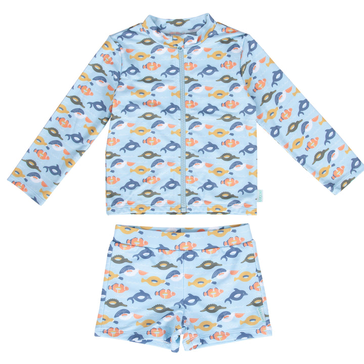 Acorn Pool Floats UPF 50+ Zip Rashie Top and Shorts