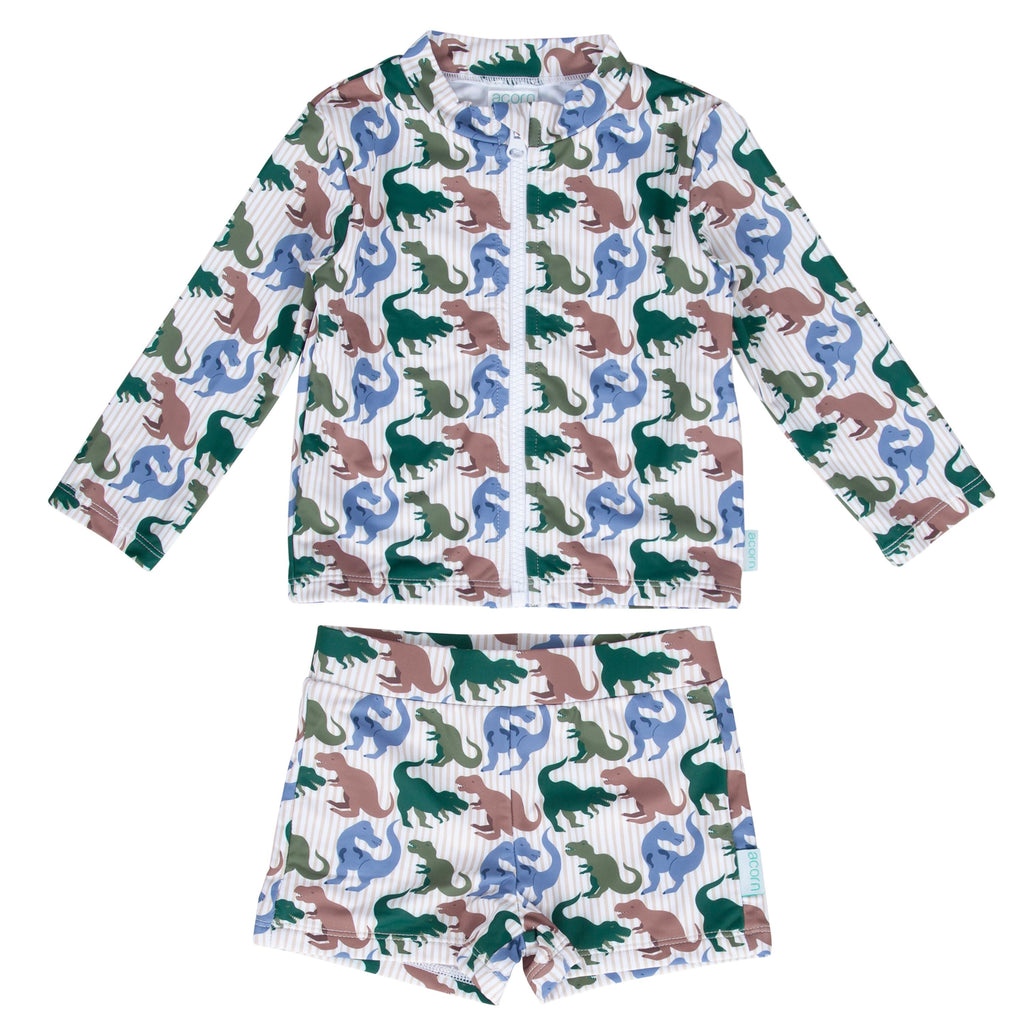 Acorn T-Rex UPF 50+ Zip Rashie Top and Shorts