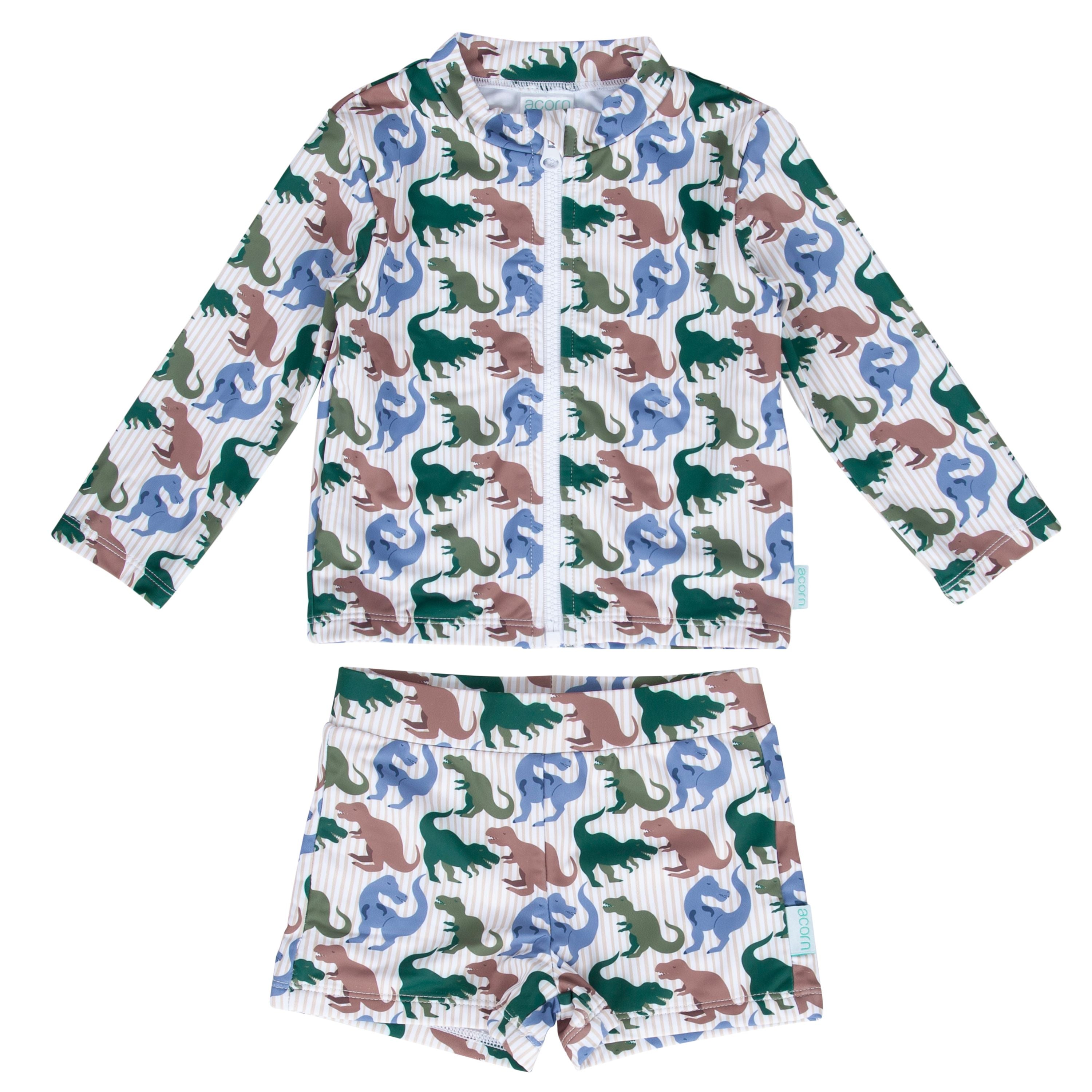 Acorn T-Rex UPF 50+ Zip Rashie Top and Shorts