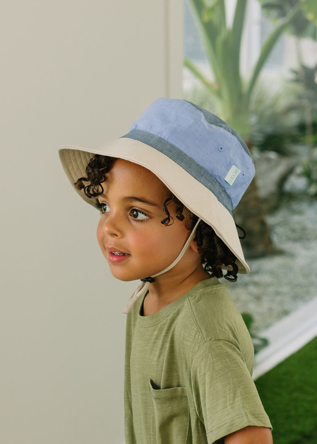 Blue Colour Block Wide Brim Bucket Hat
