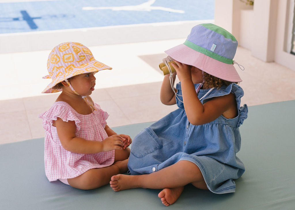 Pink Colour Block Wide Brim Bucket Hat