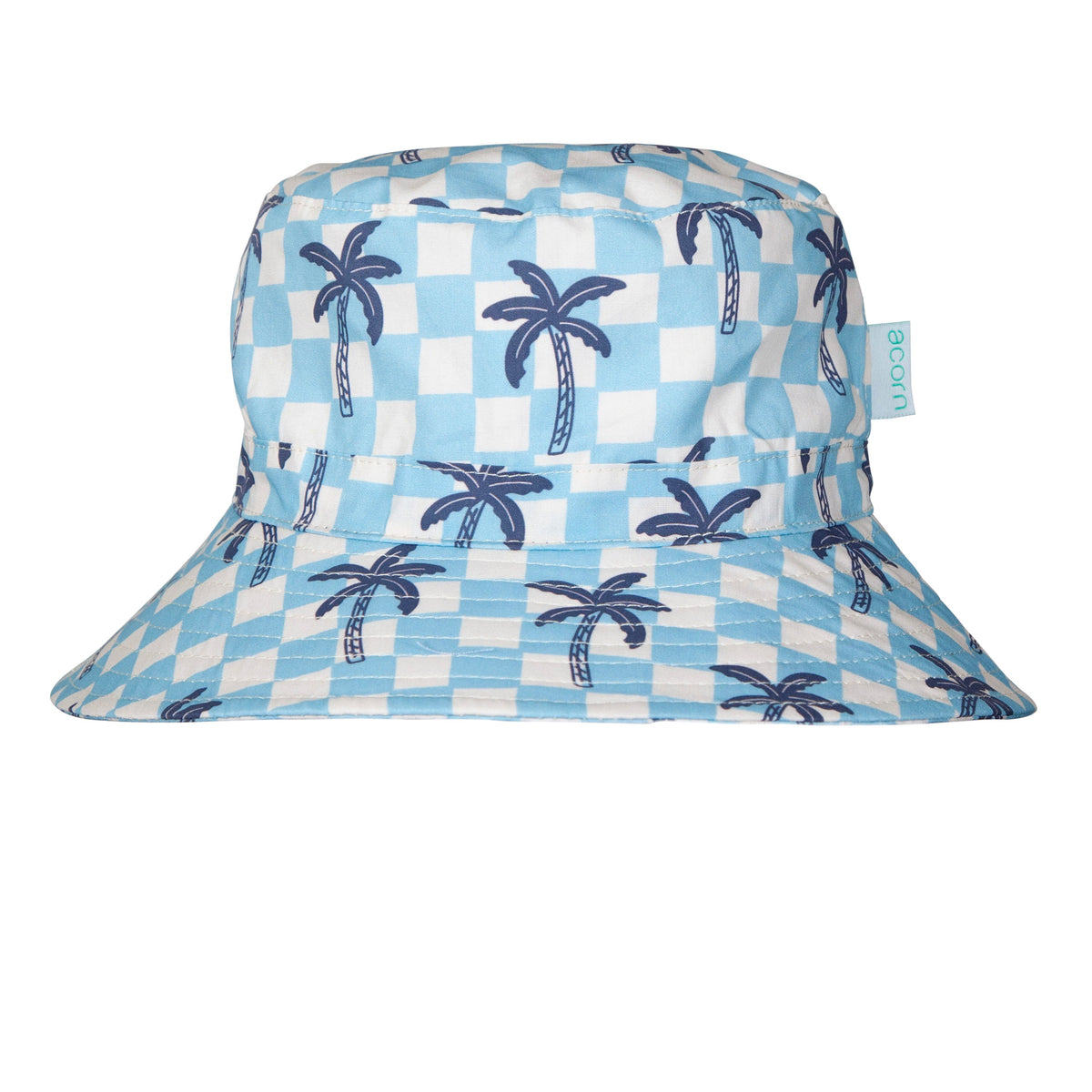 Blue Checked Palms Wide Brim Bucket Hat