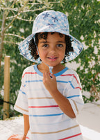 Blue Checked Palms Wide Brim Bucket Hat