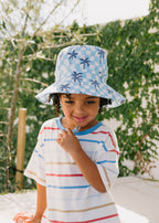 Blue Checked Palms Wide Brim Bucket Hat