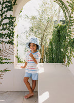 Blue Checked Palms Wide Brim Bucket Hat