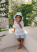 Blue Checked Palms Wide Brim Bucket Hat
