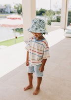Blue Checked Palms Wide Brim Bucket Hat