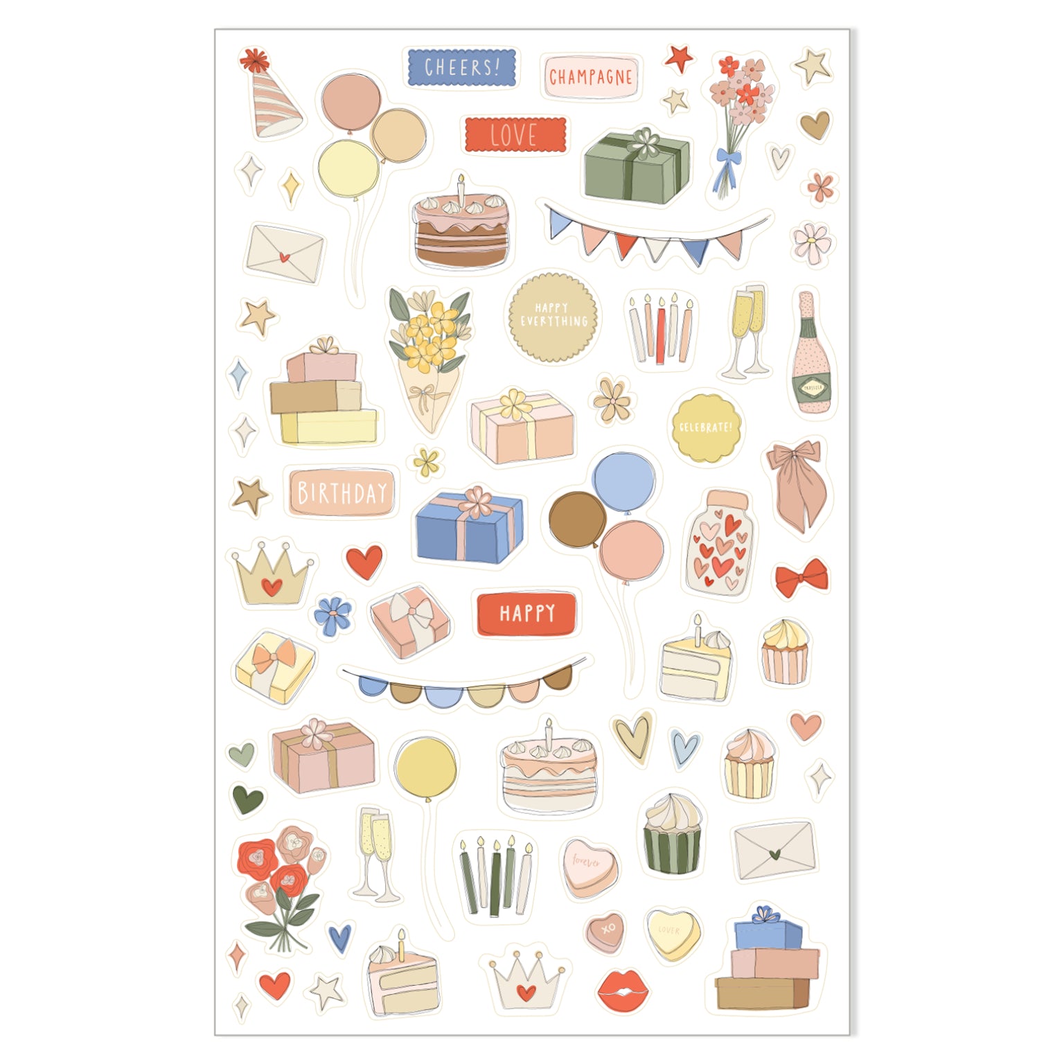 Illustrated Stickers | Celebrations + Holidays | 2 Sheets | 2024