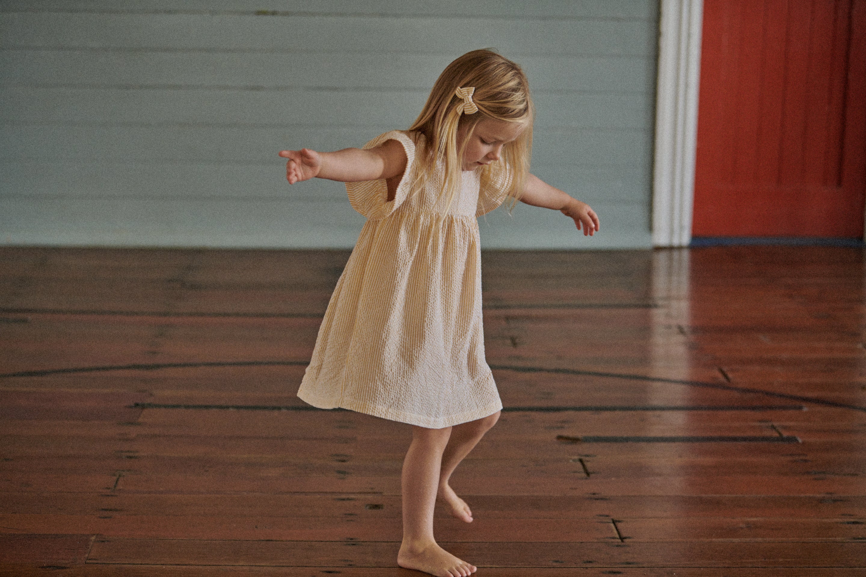 Nature Baby Bonnie Dress Seersucker - Golden Stripe