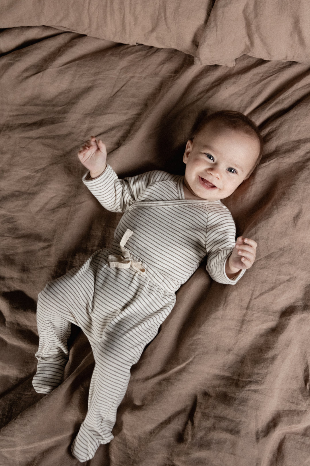 Nature Baby Kimono Bodysuit - Mushroom Pinstripe