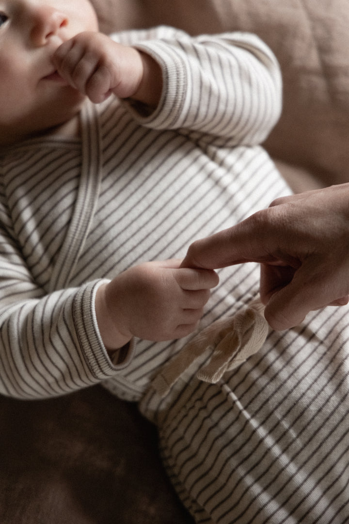 Nature Baby Kimono Bodysuit - Mushroom Pinstripe