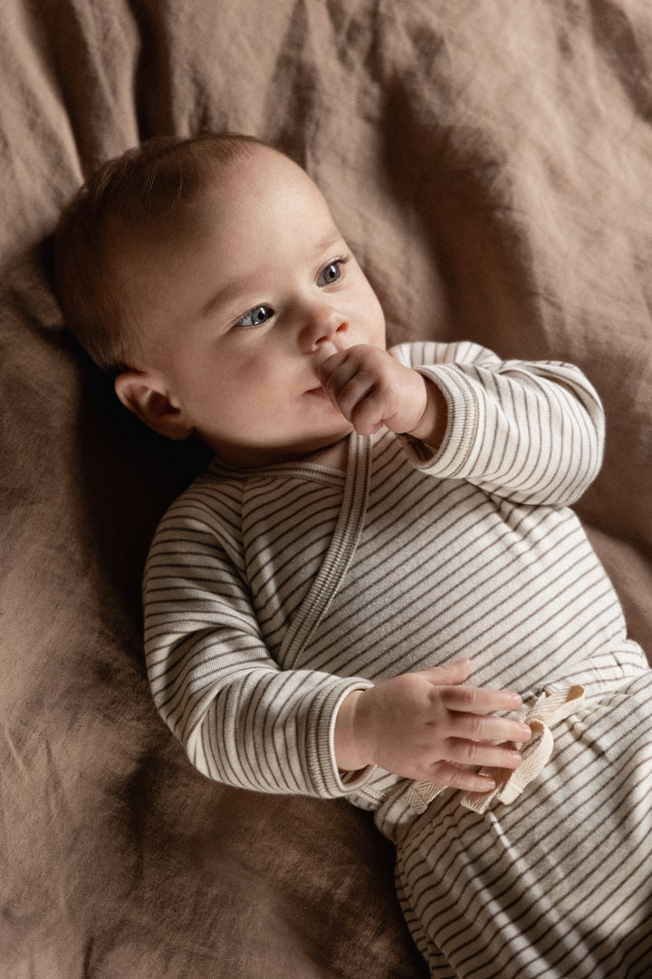 Nature Baby Kimono Bodysuit - Mushroom Pinstripe