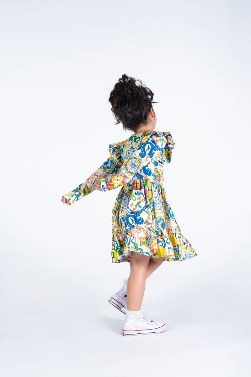 Rock Your Baby Long Sleeve Ruffle Dress - Sicily