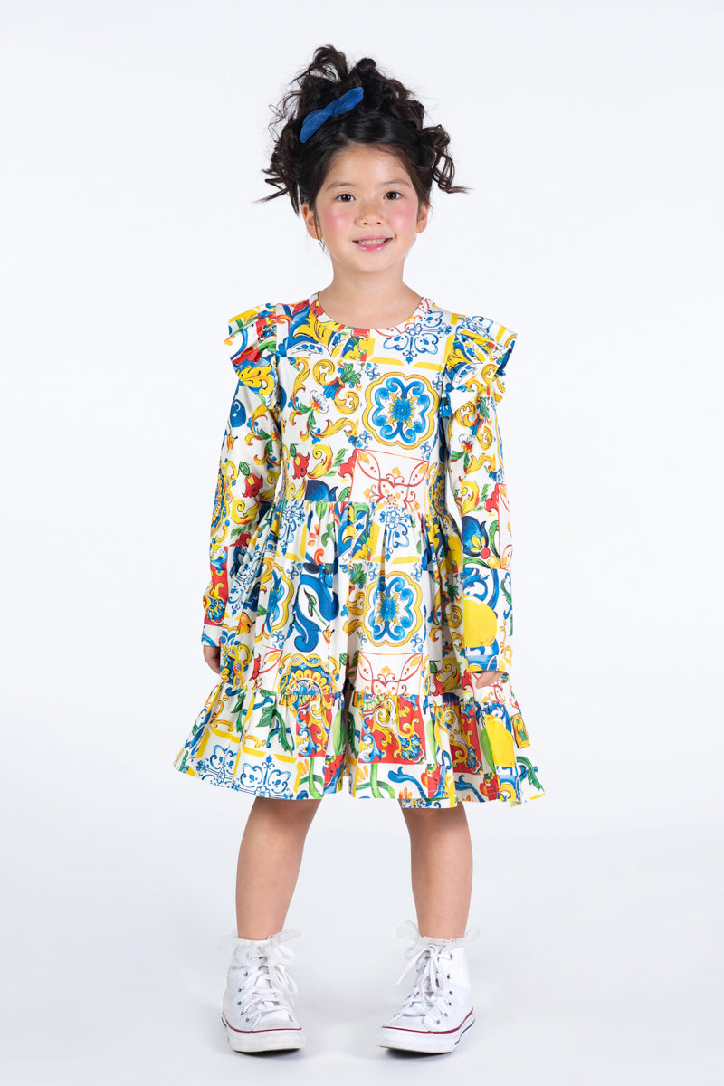 Rock Your Baby Long Sleeve Ruffle Dress - Sicily