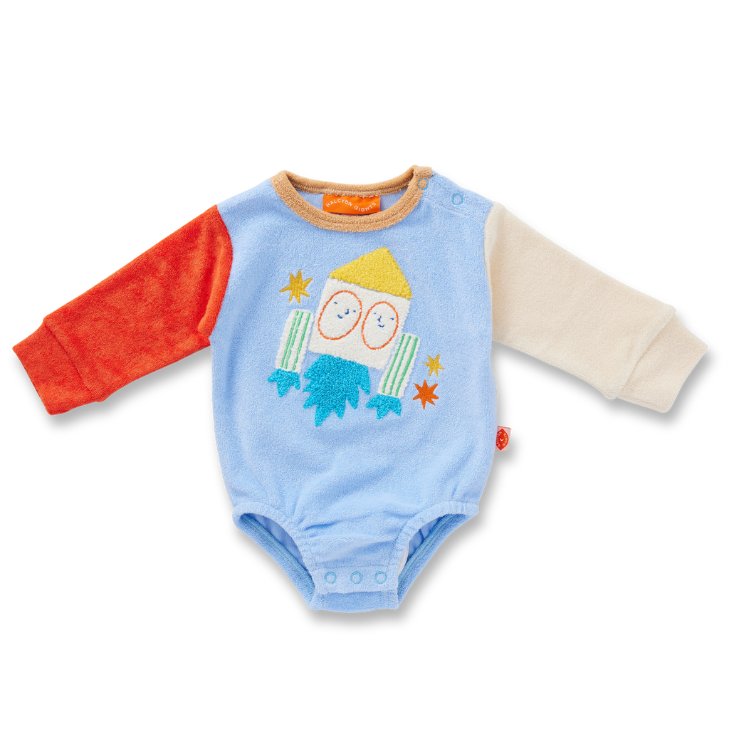 Space Blue Terry Long Sleeve Bodysuit