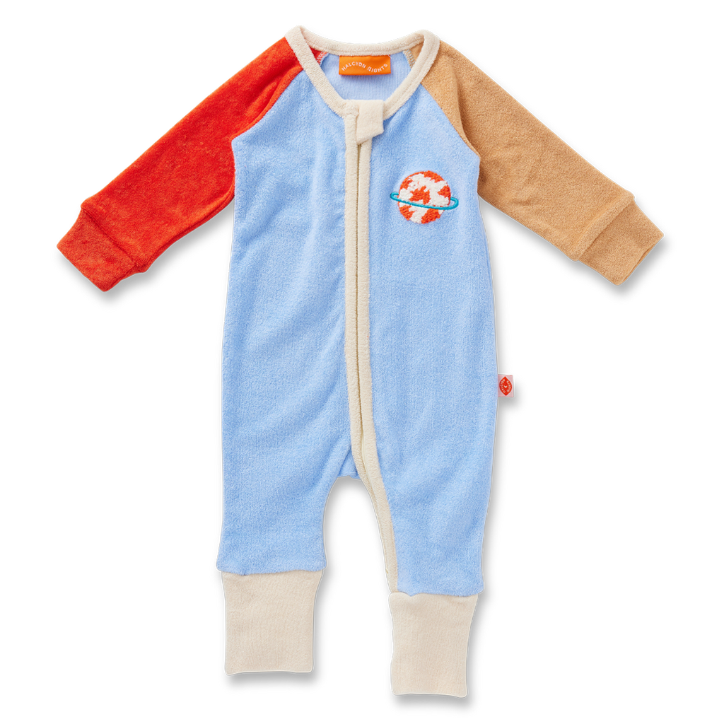 Space Blue Terry Long Sleeve Romper
