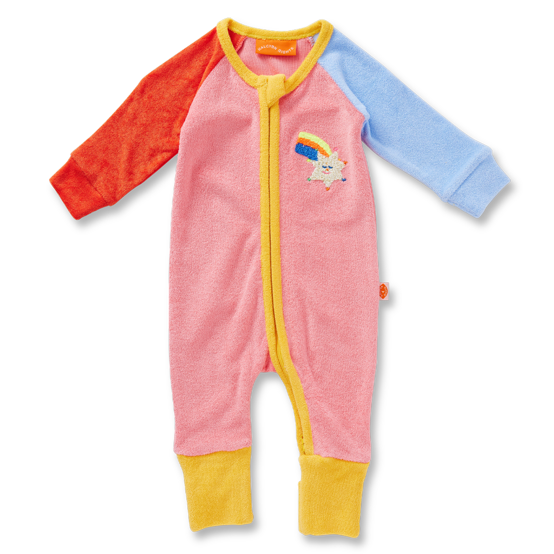 Stars Pink Terry Long Sleeve Romper