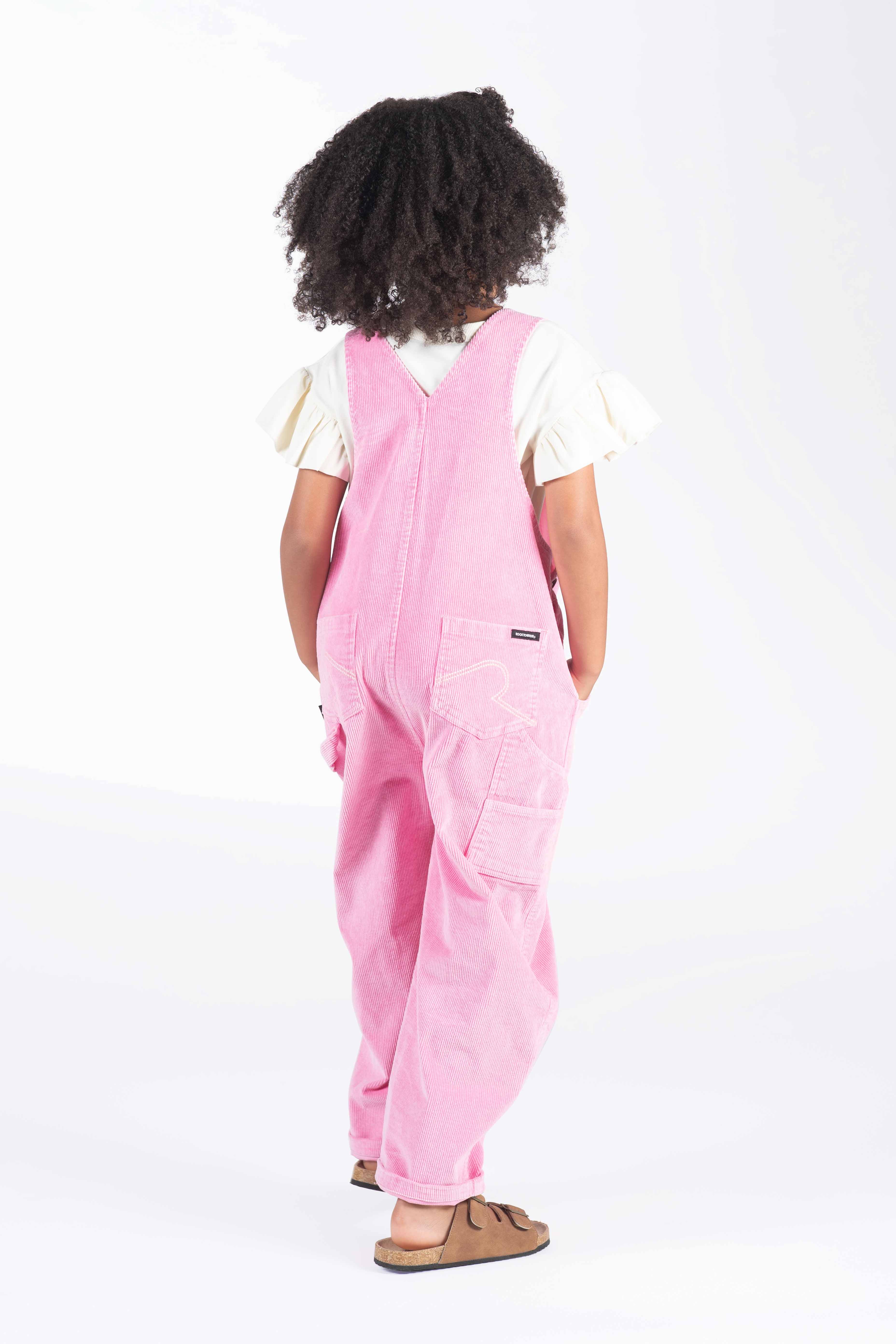 Pink cord overalls store
