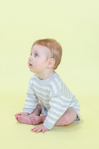 Ribbed Stripe Romper - Grey Marle/Milk