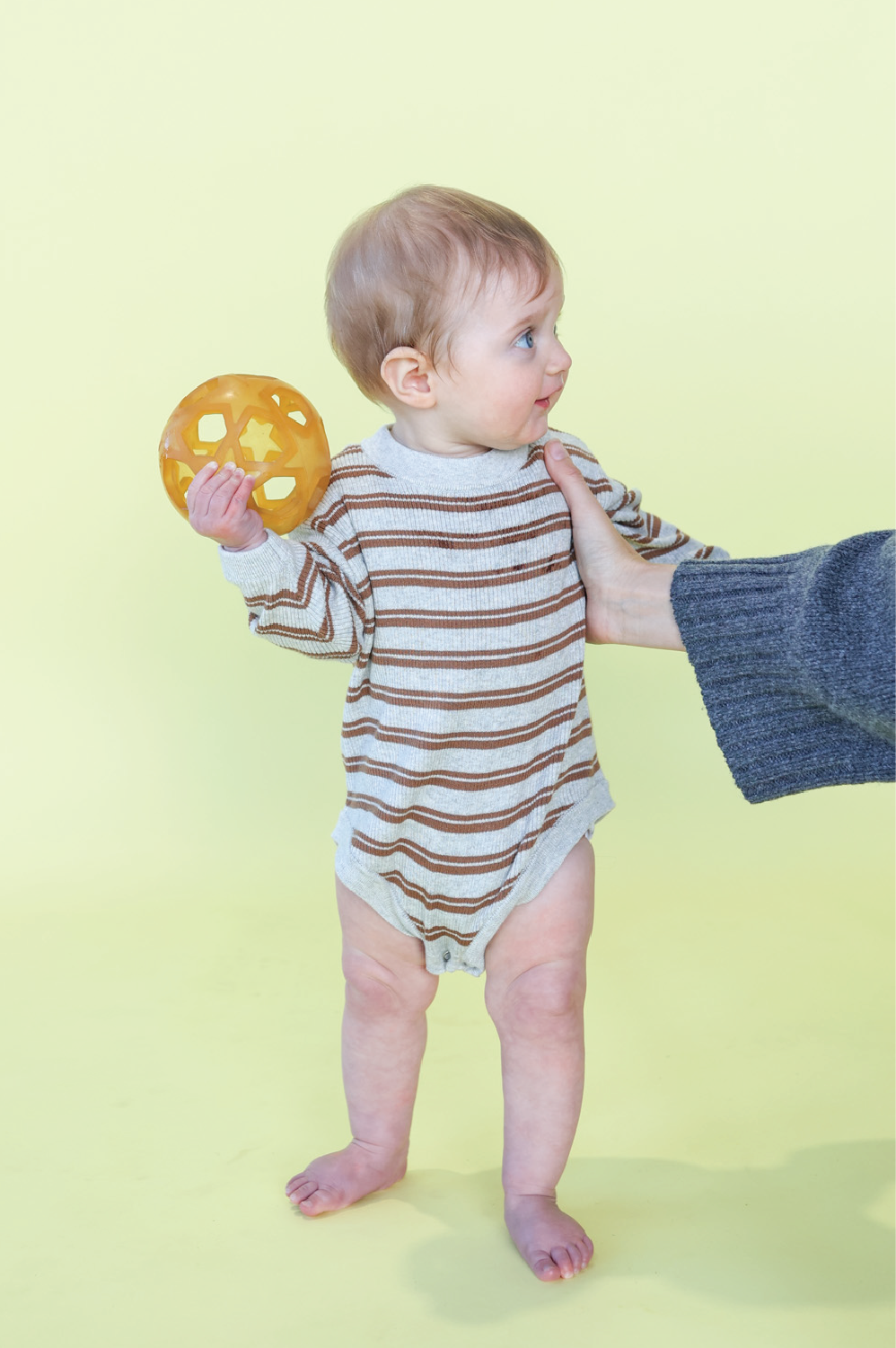 Grown Ribbed Stripe Romper - Grey Marle/Brown
