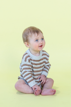 Ribbed Stripe Romper - Grey Marle/Brown