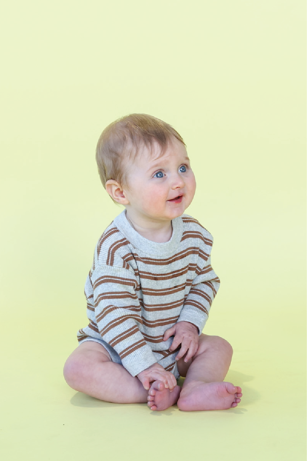 Grown Ribbed Stripe Romper - Grey Marle/Brown