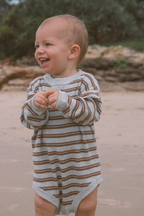Ribbed Stripe Romper - Grey Marle/Brown