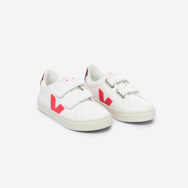 Veja Esplar Velcro Leather - Extra White/Rose Fluo/Marsala