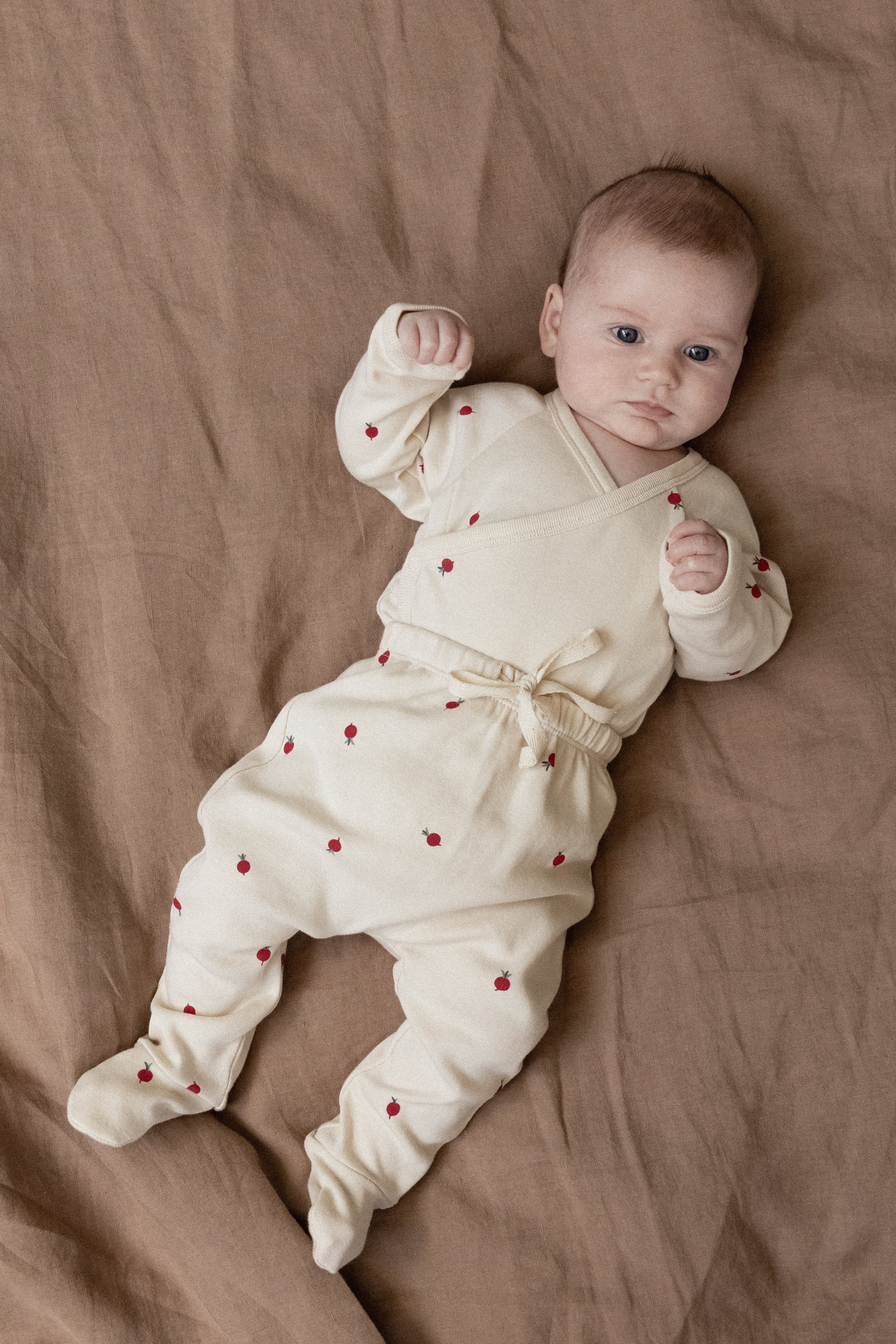 Footed Rompers - Radish Print