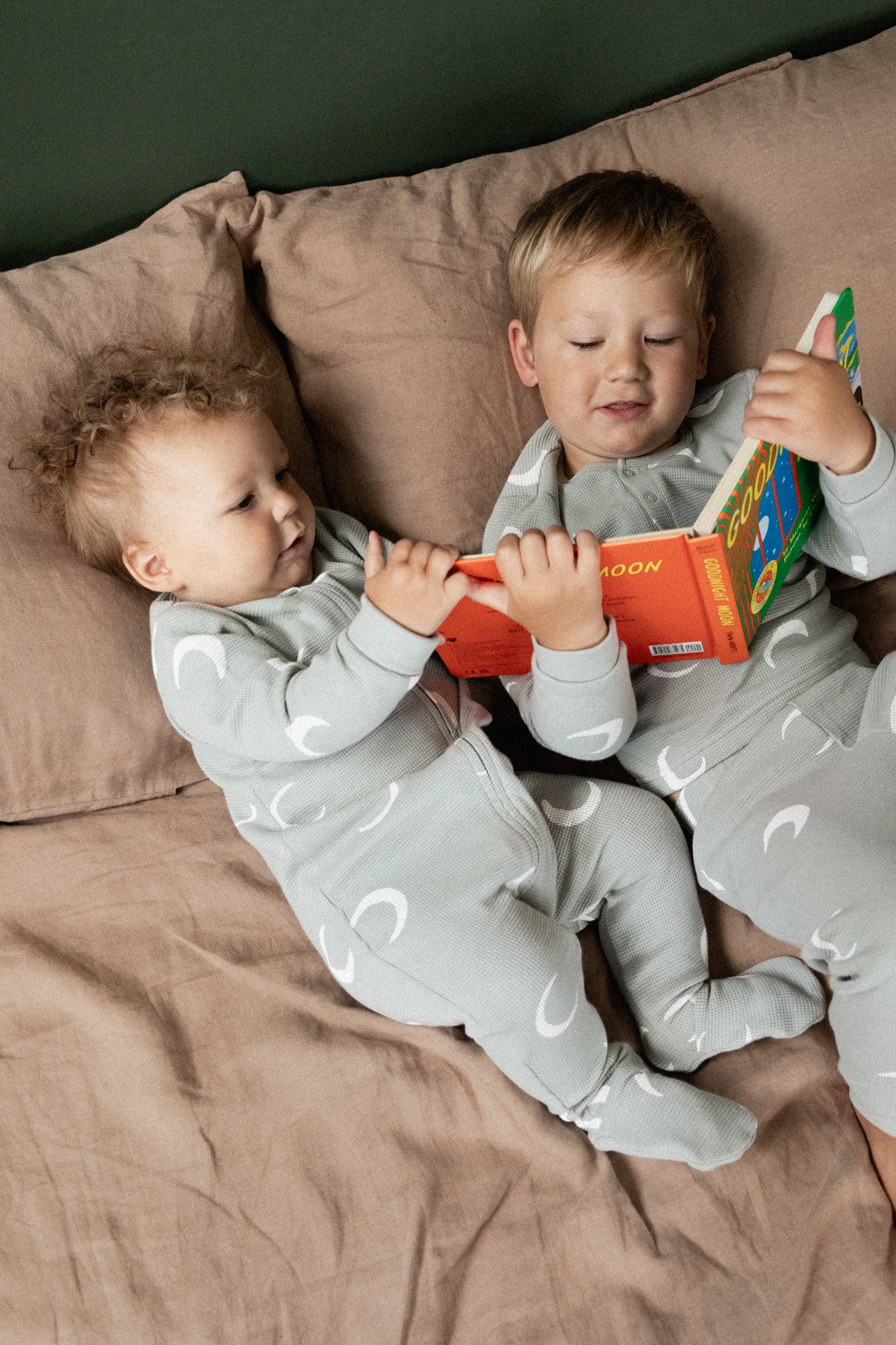 Long Sleeve Waffle Pyjamas - Crescent Print