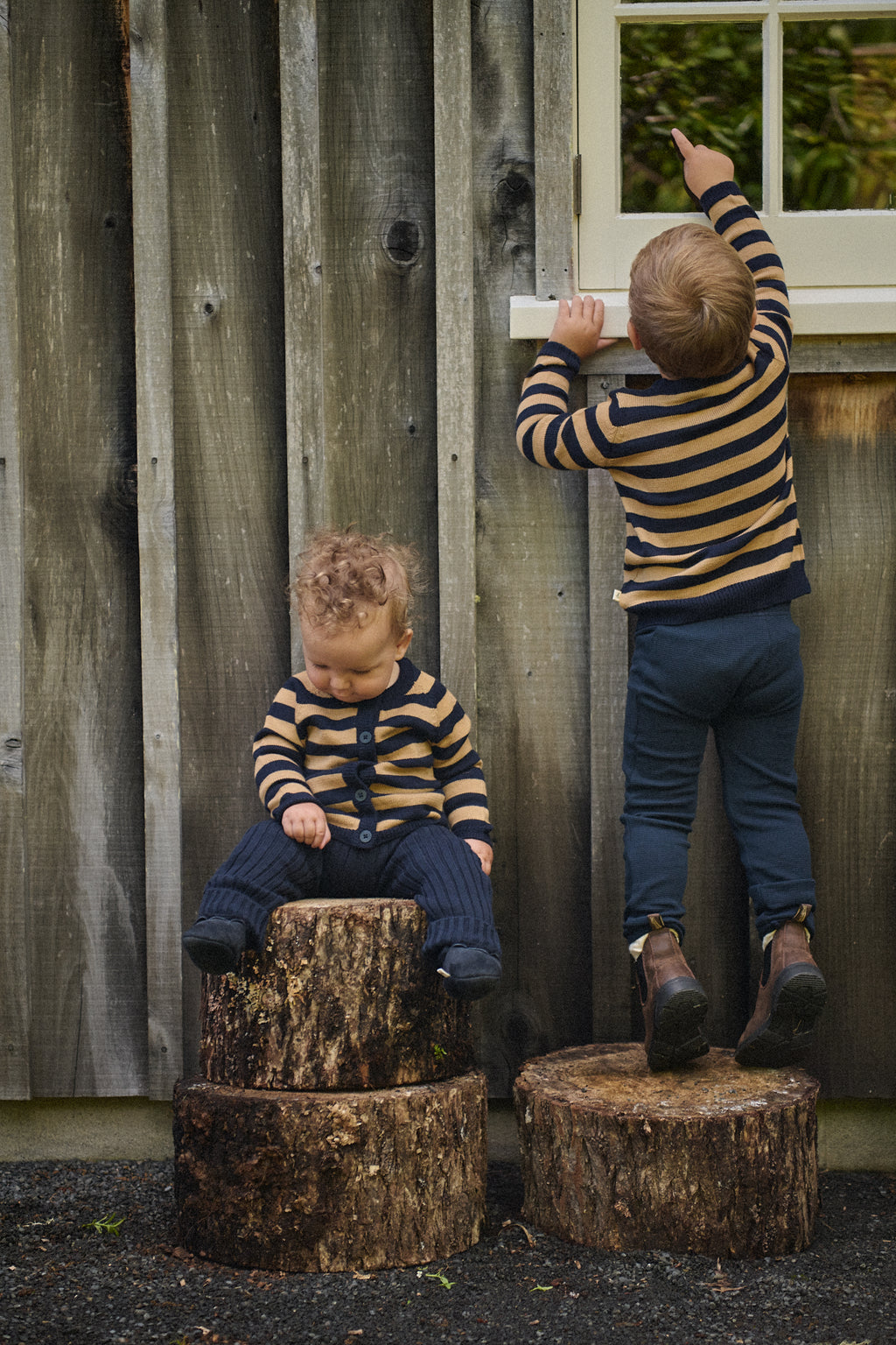 Merino Knit Cardigan - Navy/Caramel Stripe