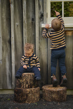 Merino Knit Cardigan - Navy/Caramel Stripe