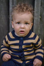 Merino Knit Cardigan - Navy/Caramel Stripe