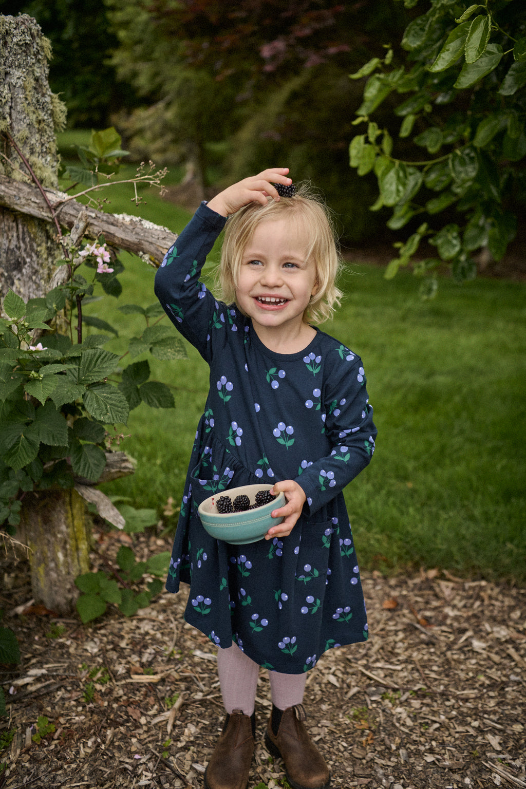 Long Sleeve Twirl Dress - Winter Berry Navy Print