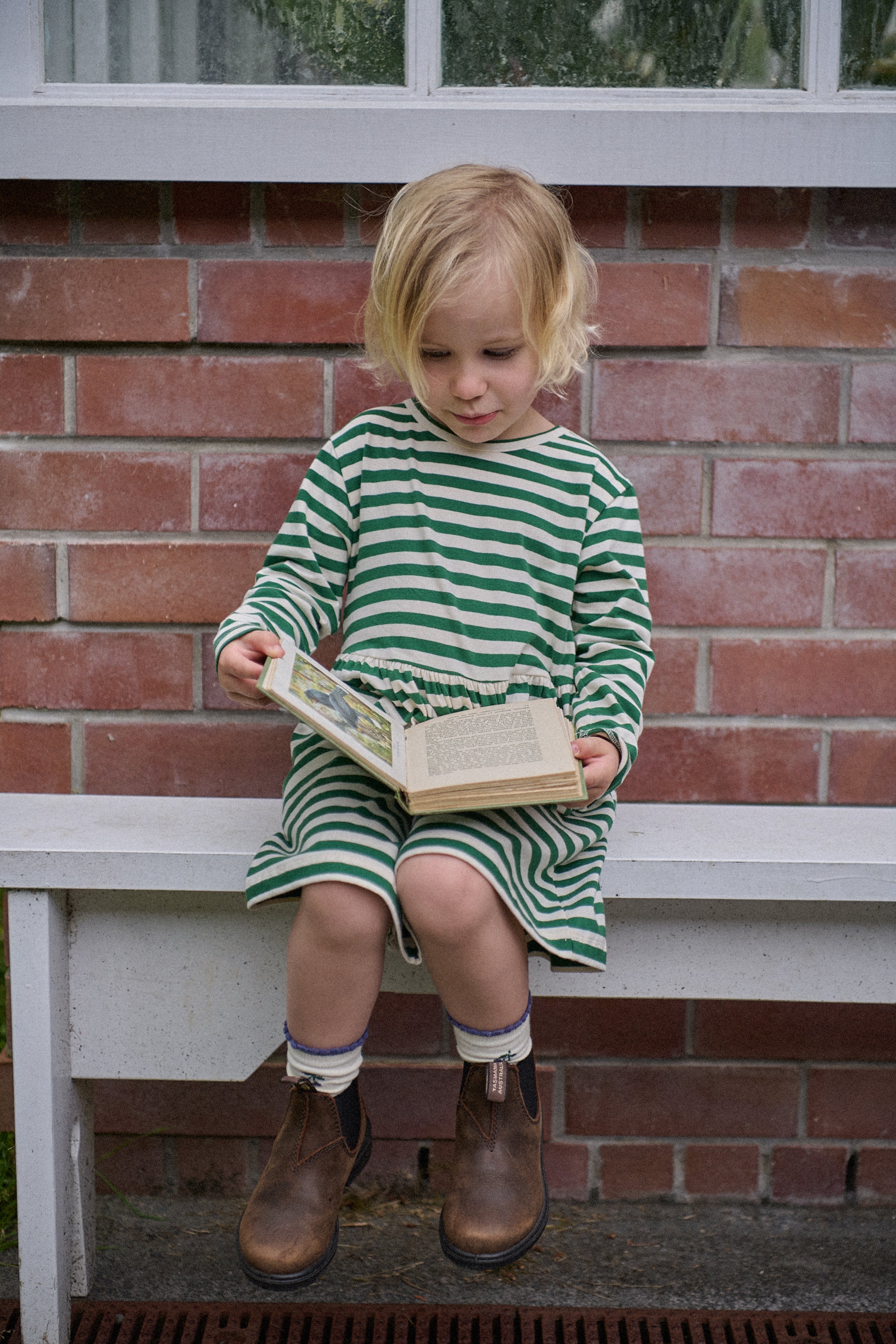 Long Sleeve Twirl Dress - Eden Sea Stripe