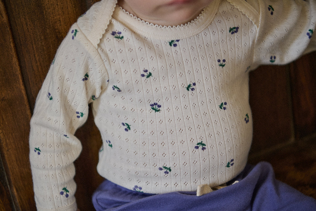Long Sleeve Bodysuit Pointelle - Winter Berry Print