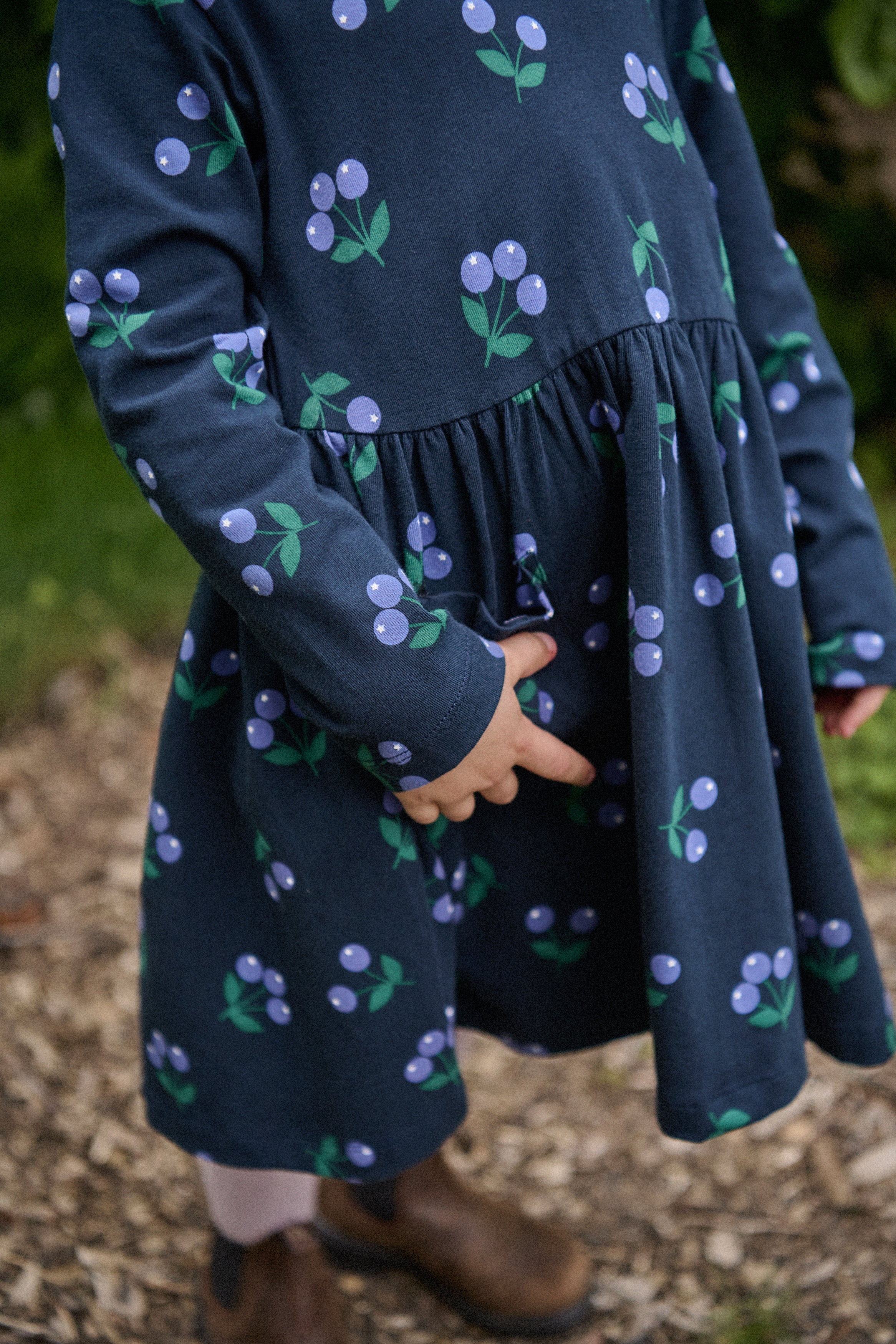 Long Sleeve Twirl Dress - Winter Berry Navy Print